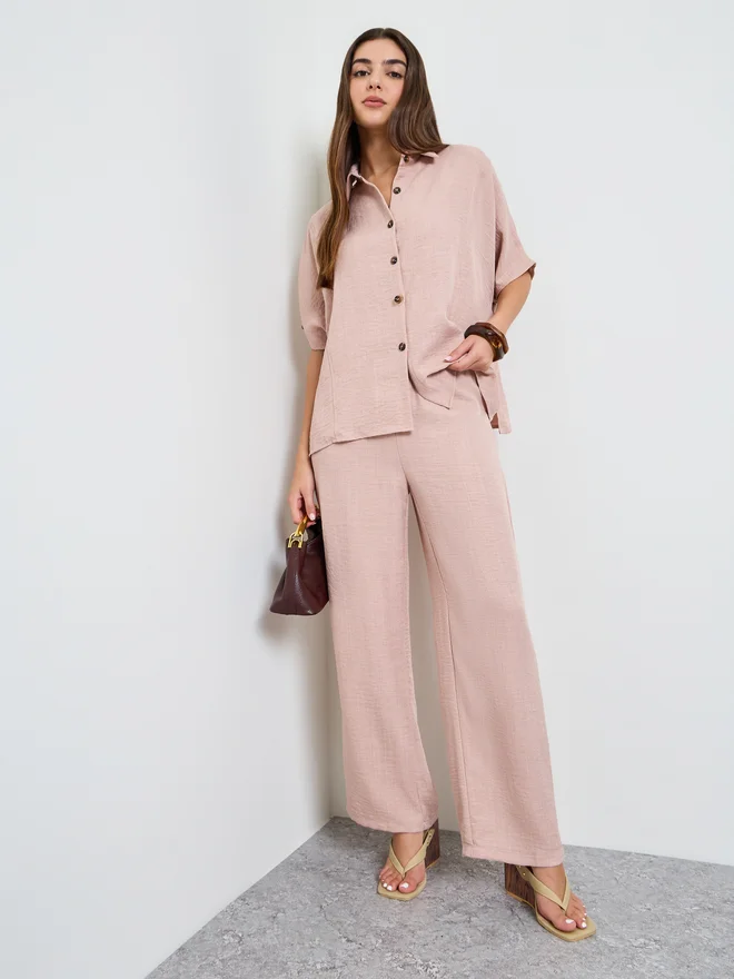 Styli Light Pink Relaxed Fit Shirt and Trouser Modest Set