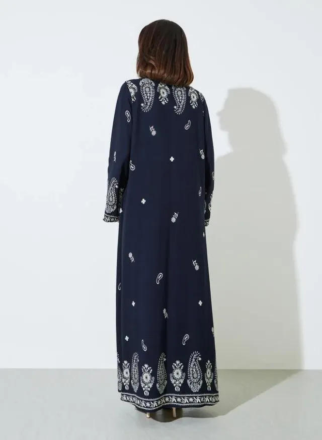Black Paisley Front Open Rayon Abaya – image 3