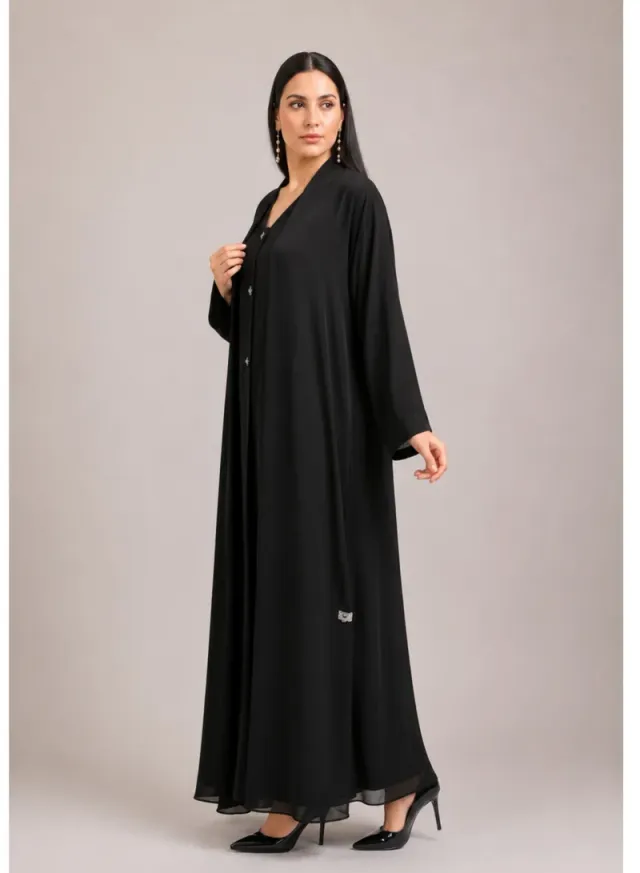 عباية نيكاس سوداء نيدا بياقة وإغلاق بأزرار – صورة 2