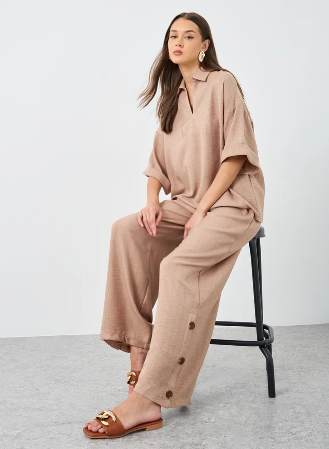 Styli Oversized Short Sleeve Top and Wide Leg Pants Modest Set