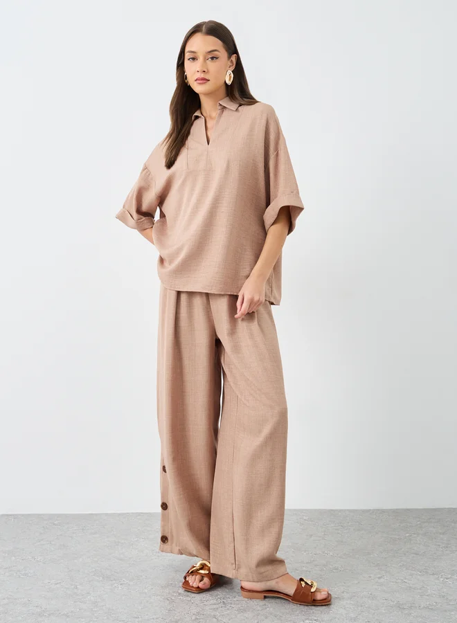 Styli Oversized Short Sleeve Top and Wide Leg Pants Modest Set