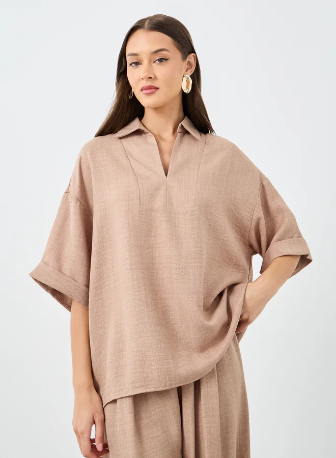 Styli Oversized Short Sleeve Top and Wide Leg Pants Modest Set