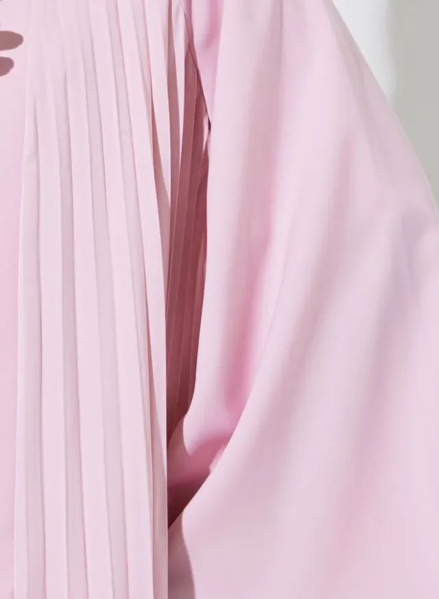 Light Pink Solid Pleated Open Front Abaya – image 4