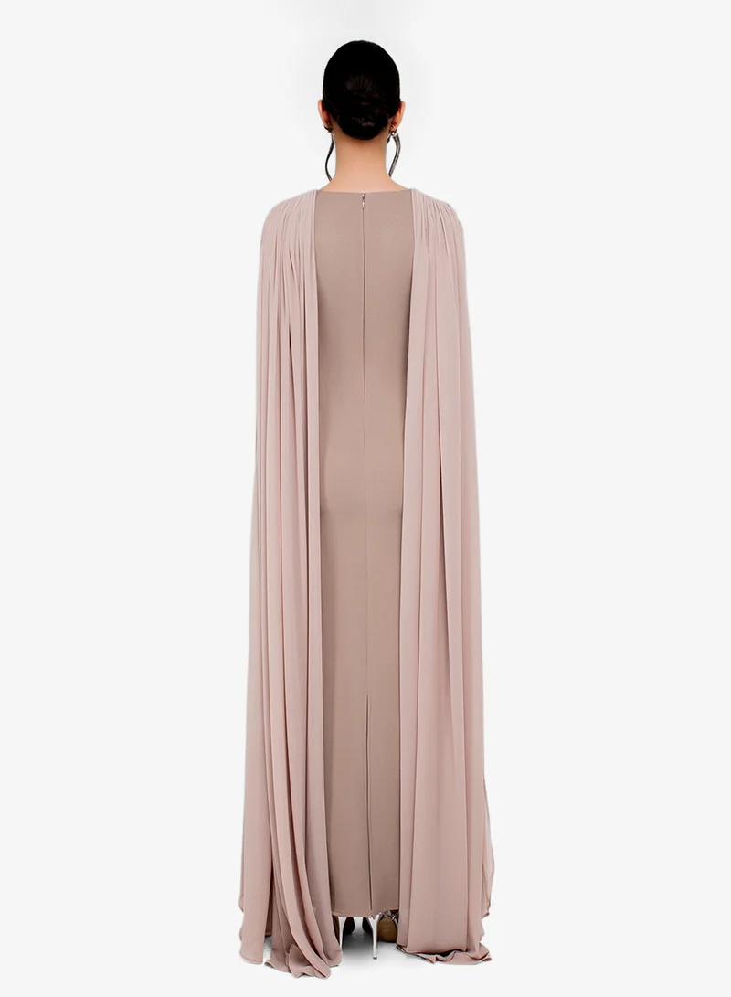 Draped Cape Sleeves Maxi Dress
