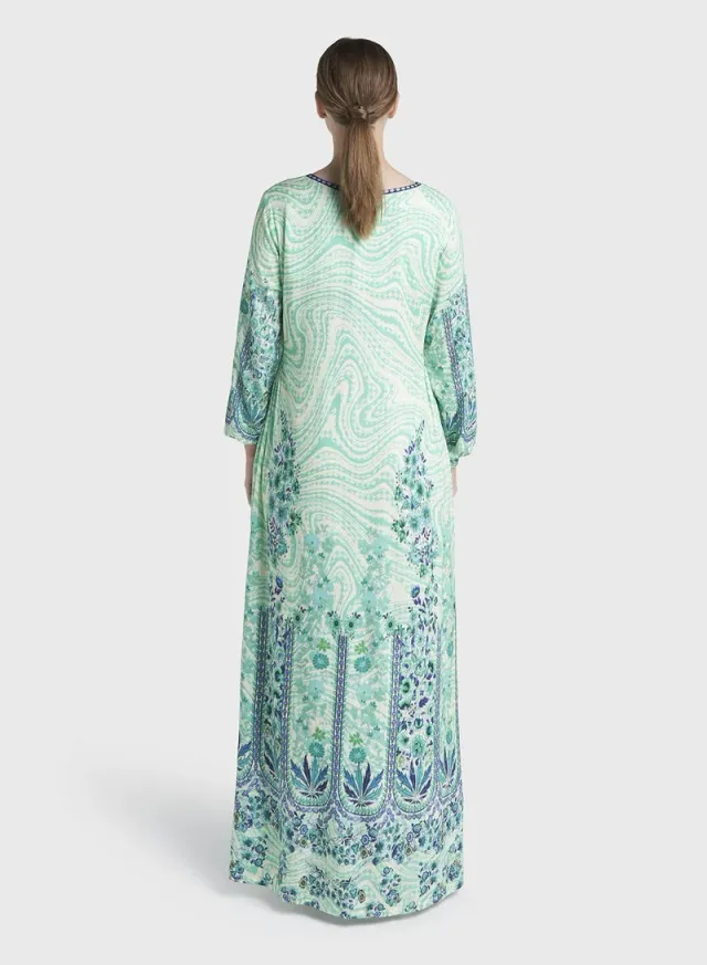 Green Colour Stone Work Rayon Abstract Printed Jalabiya (VDC127) – صورة 4