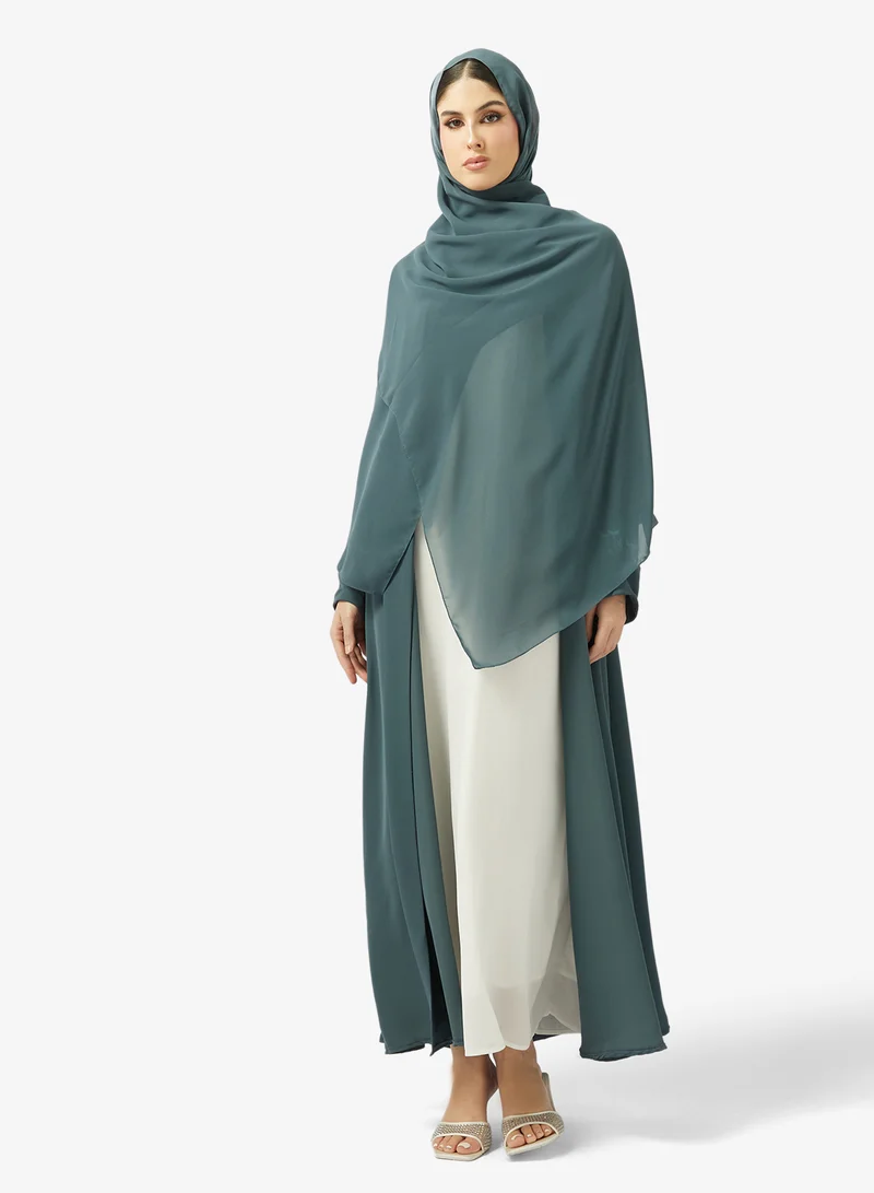 Floral Embroidered And Embellished Open Front V Neck Abaya
