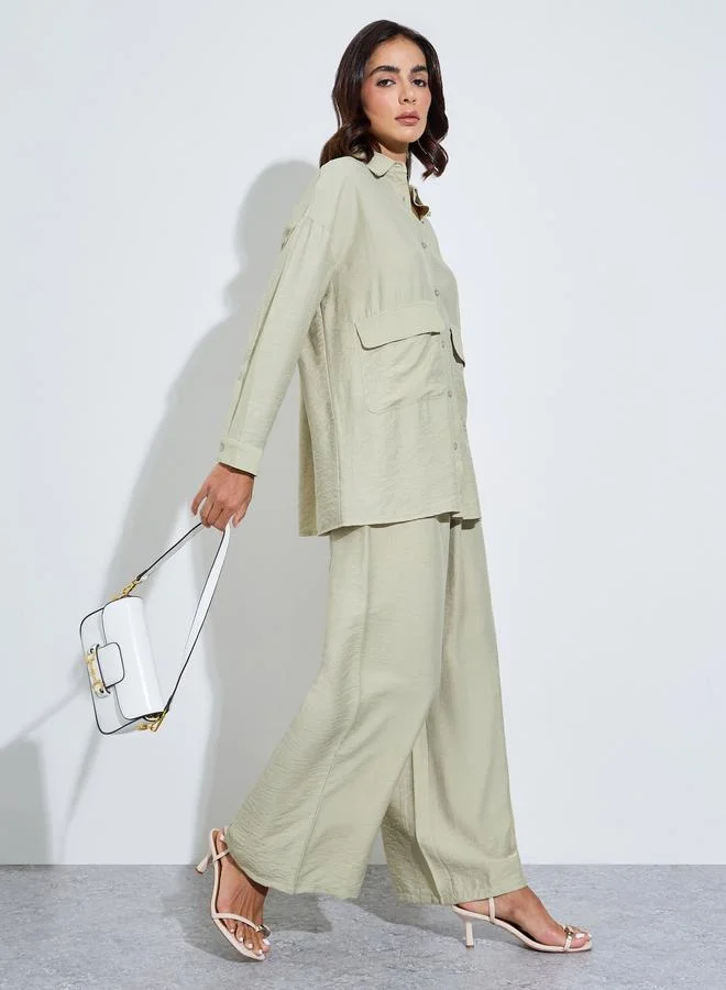 Purple Oversized Shirt and Wide Leg Pants Modest Set