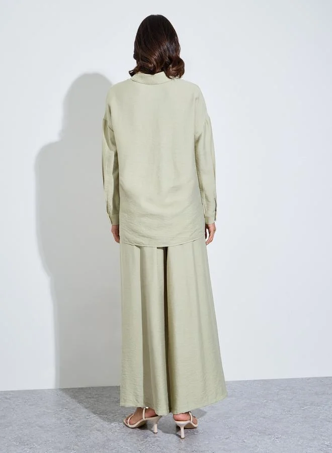 Purple Oversized Shirt and Wide Leg Pants Modest Set