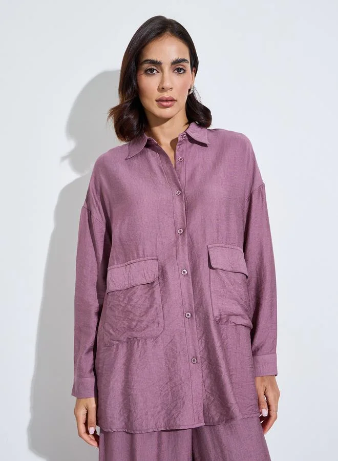 Purple Oversized Shirt and Wide Leg Pants Modest Set
