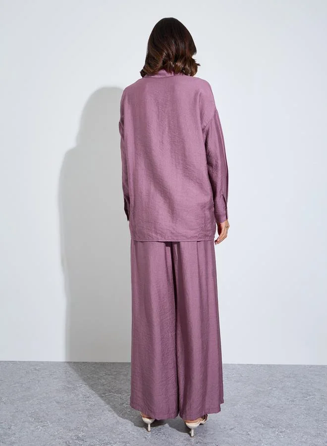 Purple Oversized Shirt and Wide Leg Pants Modest Set