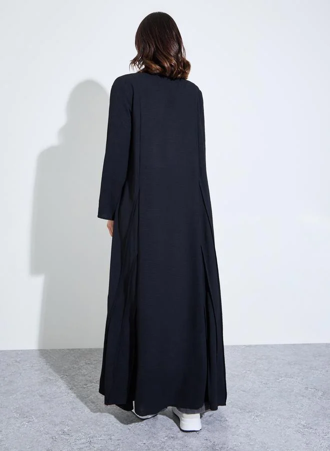 single button closed front abaya with pin tuck detailing