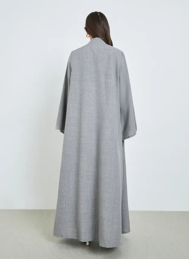 Grey Front Open Flared Solid Abaya – image 3