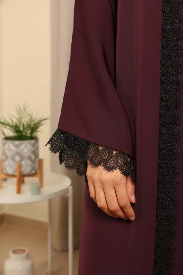 Nikias Nida Abaya with Burgundy Inner & Black Lace Detail – image 3