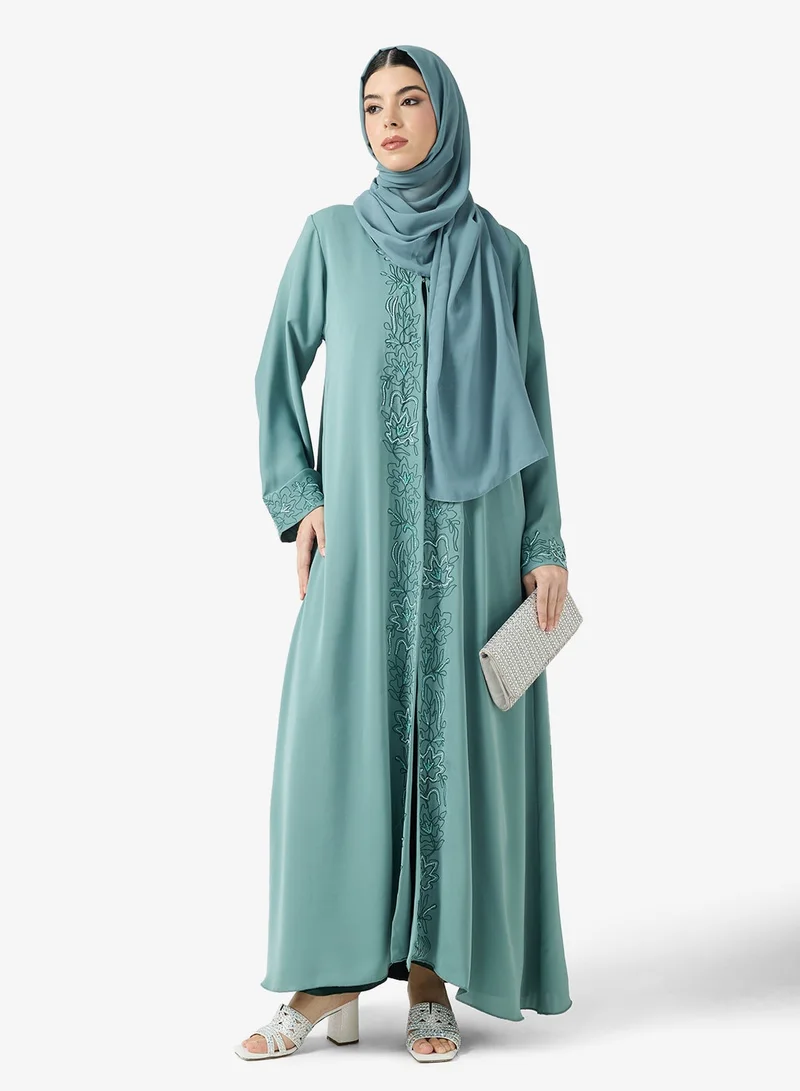 Embroidered Open Abaya With Sheila