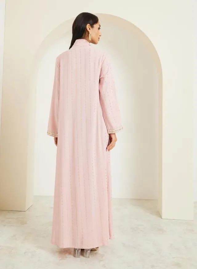 Women Foil Print Jalabiya with Lace Sleeve – image 5
