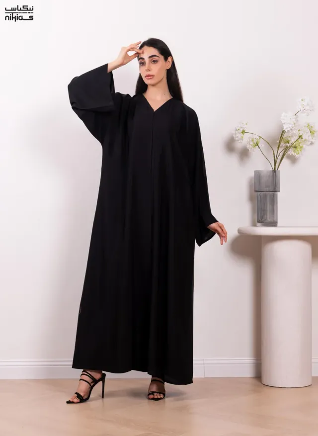 Nikias Elegant plain Nida fabric abaya with full front buttons