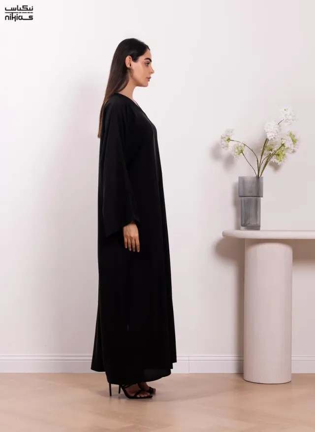 Nikias Elegant plain Nida fabric abaya with full front buttons – image 2
