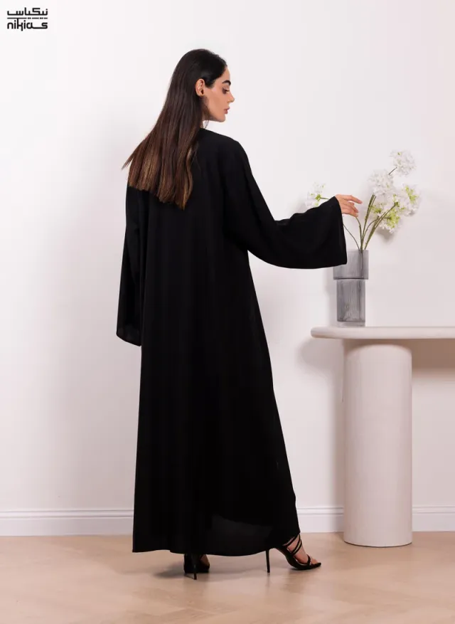 Nikias Elegant plain Nida fabric abaya with full front buttons – image 4