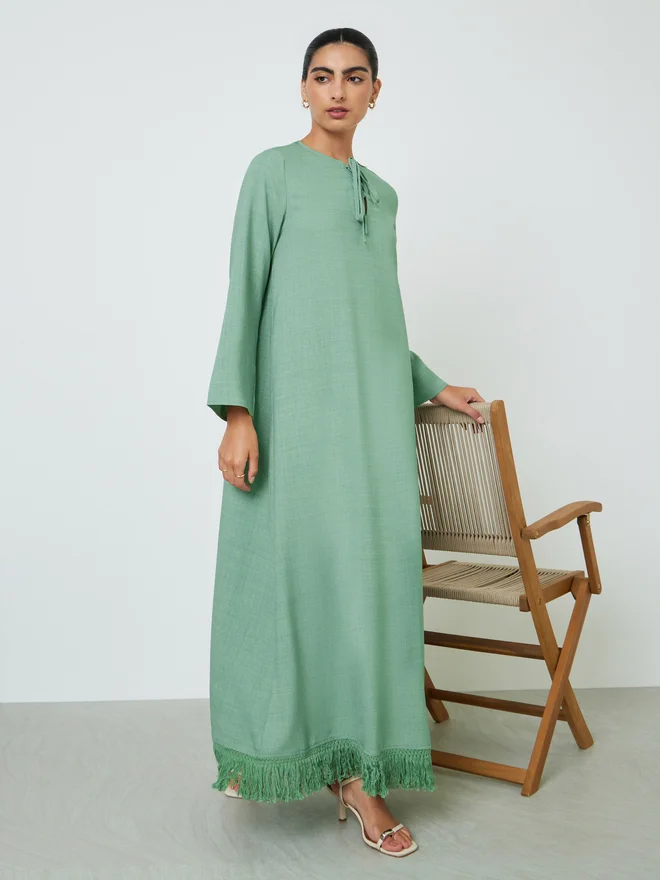 Styli Pink Tasseled Hem A-Line Jalabiya