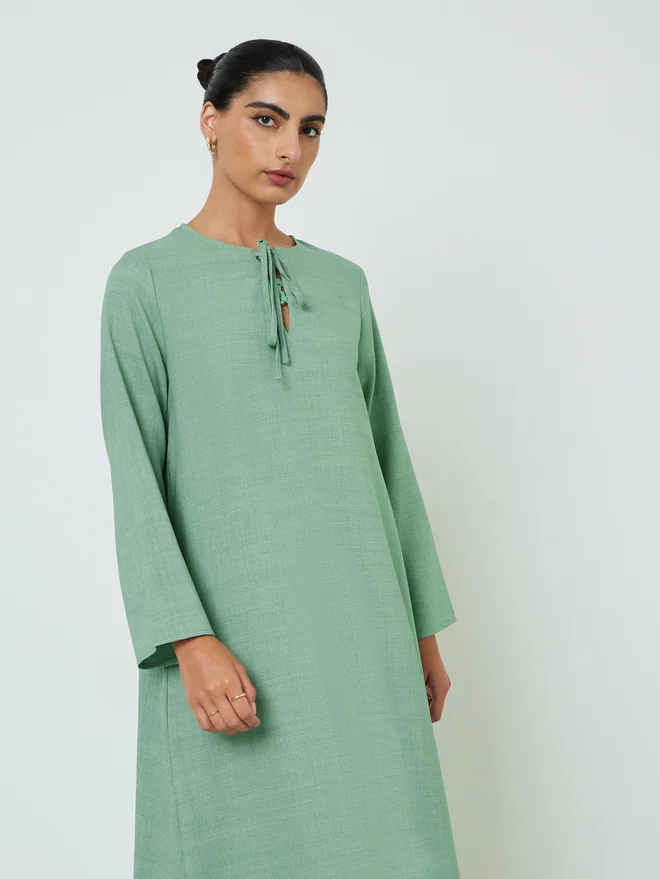 Styli Pink Tasseled Hem A-Line Jalabiya