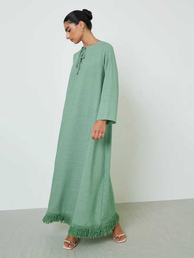 Styli Pink Tasseled Hem A-Line Jalabiya