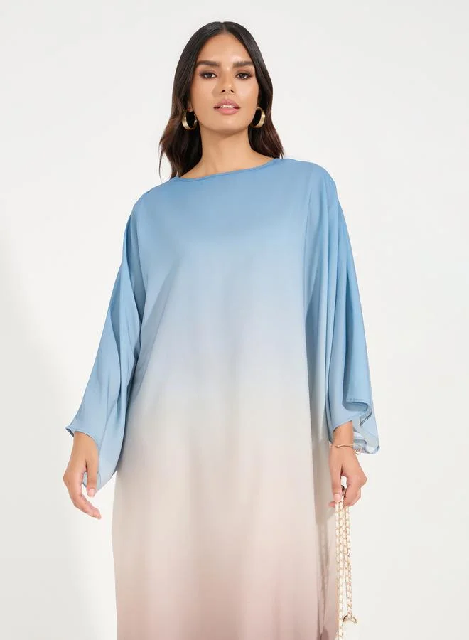 Round Neck Gradient Print Kaftan