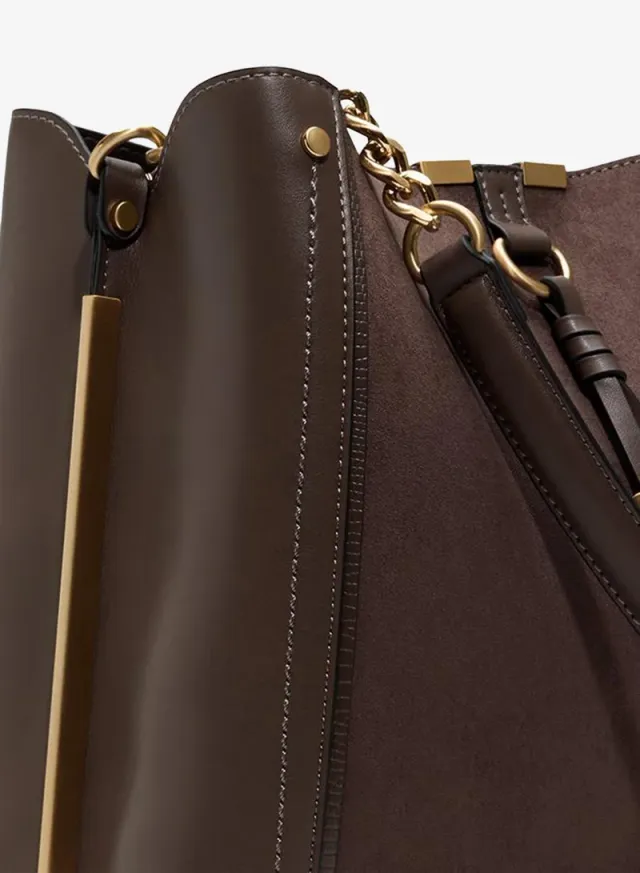 Nalyania Ladies Beige Bucket Bag – صورة 3