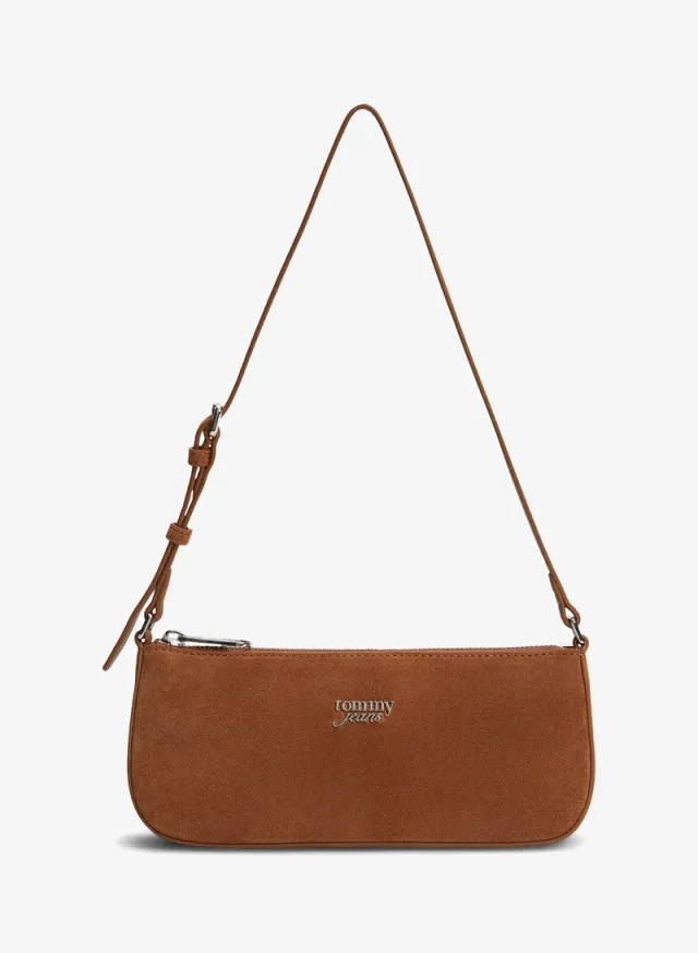 Suede Metal Logo Shoulder Bag