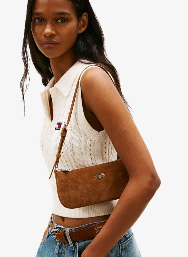 Suede Metal Logo Shoulder Bag – image 2