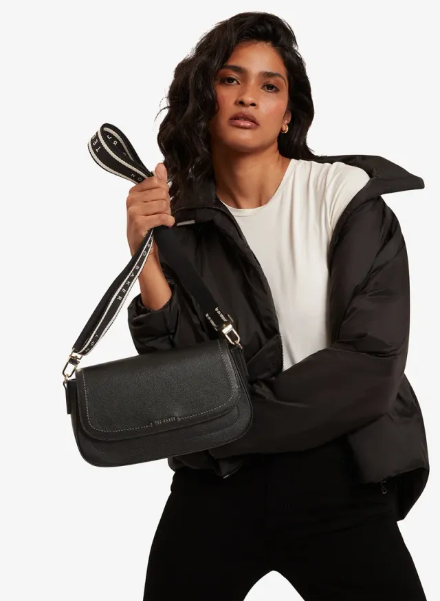 Webbing Leather Flapover Crossbody Bag – image 2