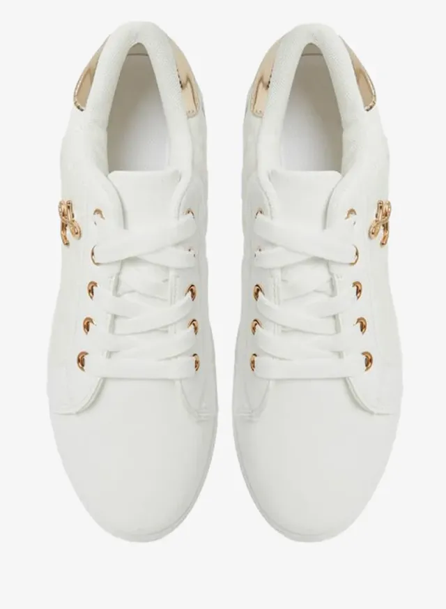 White Quilted PU Lace-Up Sneakers – image 3