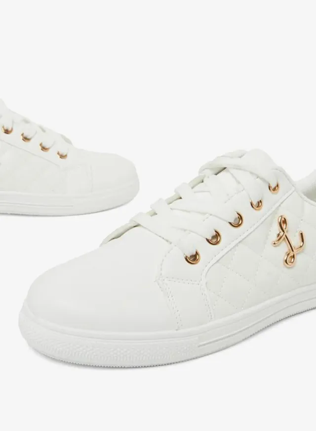 White Quilted PU Lace-Up Sneakers – image 5