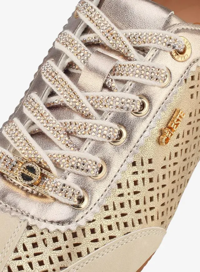 Women Laser Cut Lace-Up Sneakers – صورة 4