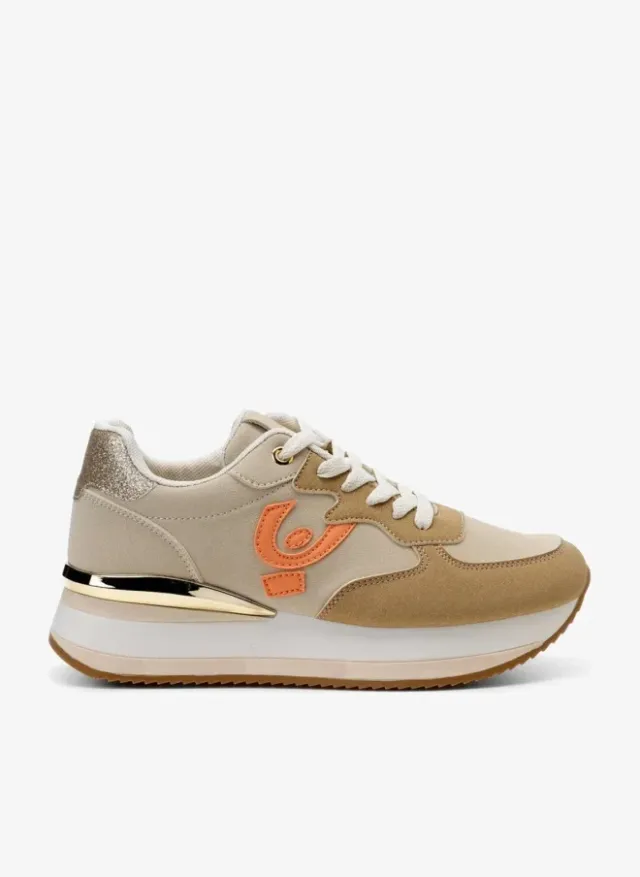 Freddy Women's Platform Sneakers - Beige & Pink Suede/Fabric