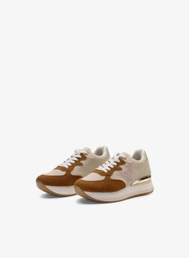 Freddy Women's Platform Sneakers - Beige & Pink Suede/Fabric