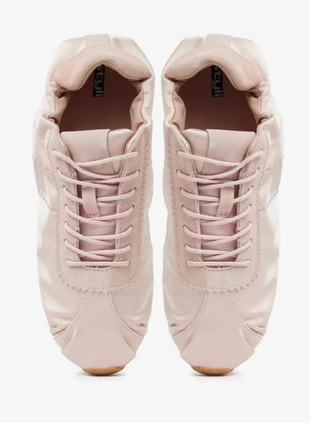 Pink Plain Satin Fitted Cuff Sneakers – image 3