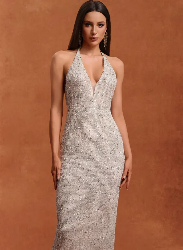 Ibbie Halter Sleeveless V-Neck Diamond Maxi Dress – image 2