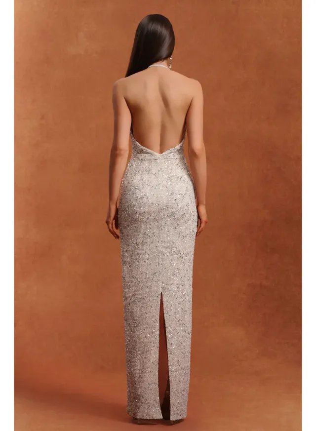 Ibbie Halter Sleeveless V-Neck Diamond Maxi Dress – image 6