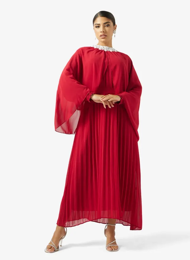 Cape Dress With Embellished Neck