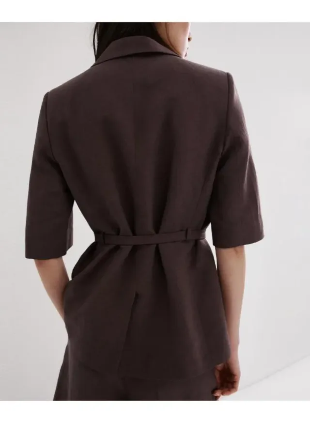 Linen suit jacket with belt – صورة 2