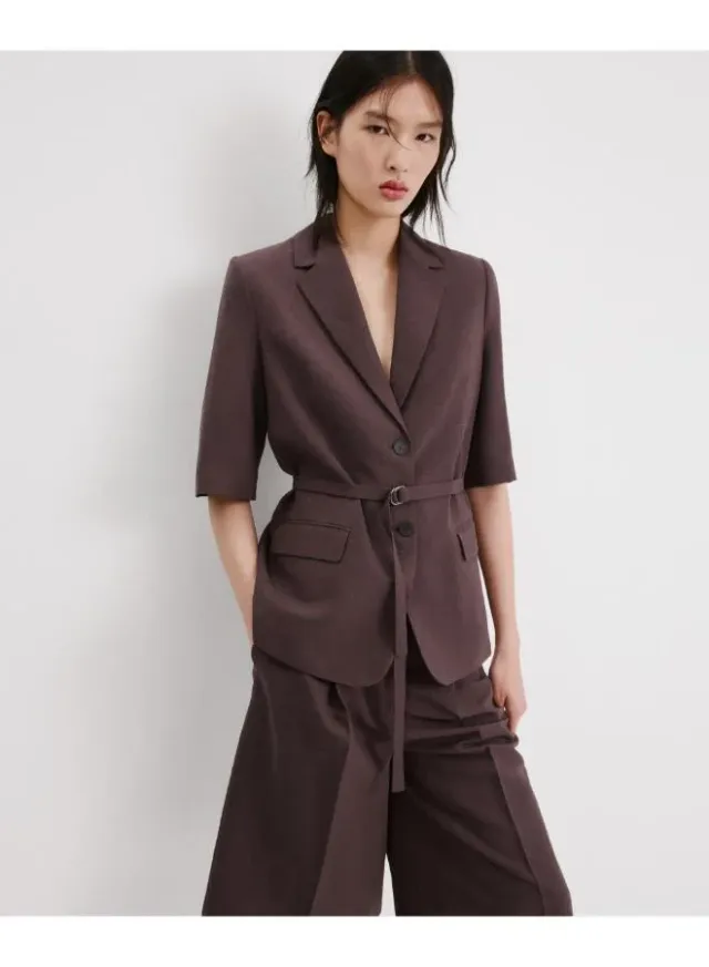 Linen suit jacket with belt