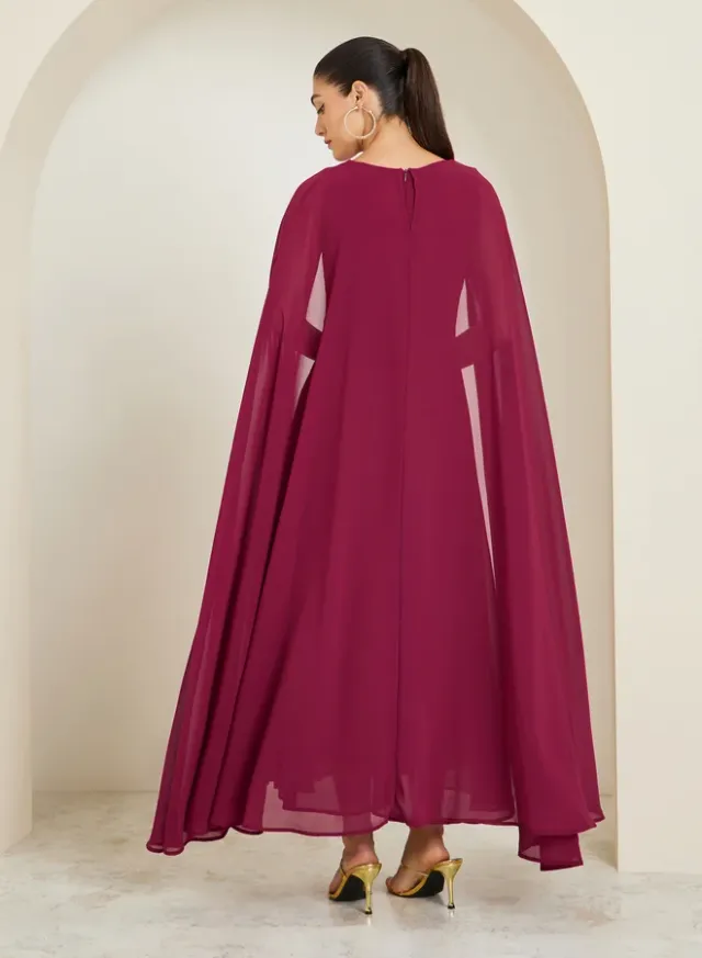 Red Cape Sleeve A-Line Maxi Dress – image 4