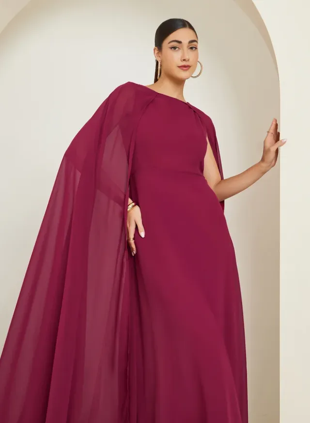 Red Cape Sleeve A-Line Maxi Dress – image 2