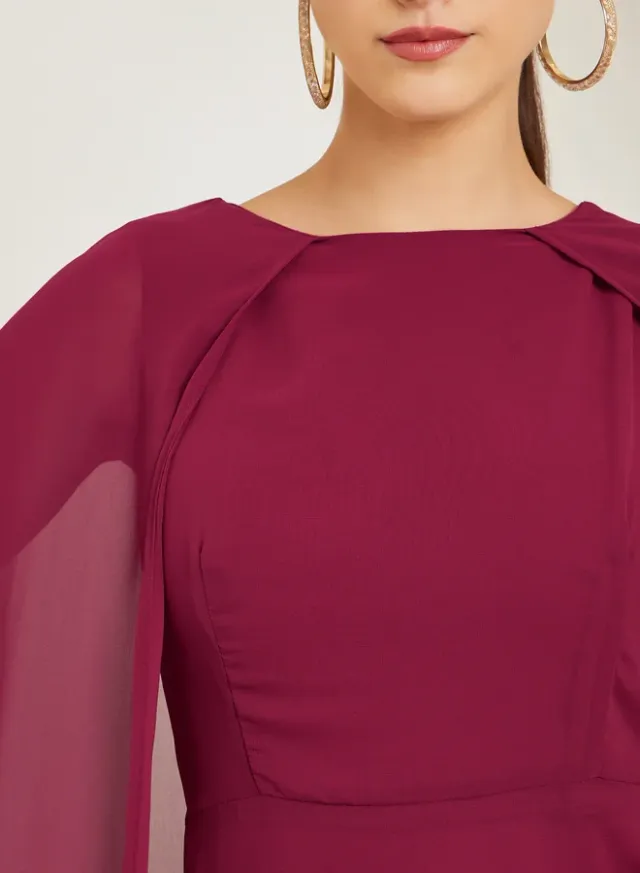 Red Cape Sleeve A-Line Maxi Dress – image 3