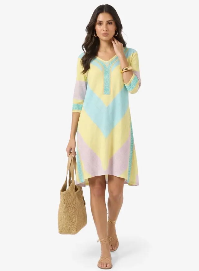 V Neck Stripe Kaftan Beach Dress