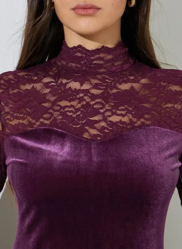 Purple High Neck Lace A-Line Maxi Dress – image 4