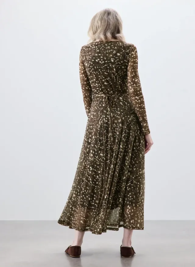Brown Animal Print Mesh Midi Dress – صورة 2