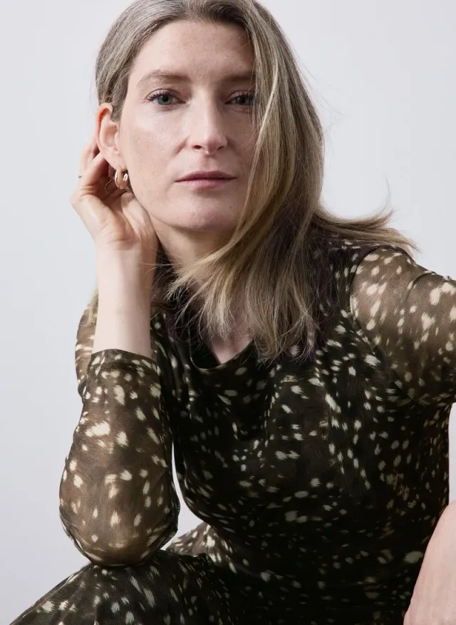 Brown Animal Print Mesh Midi Dress – صورة 3