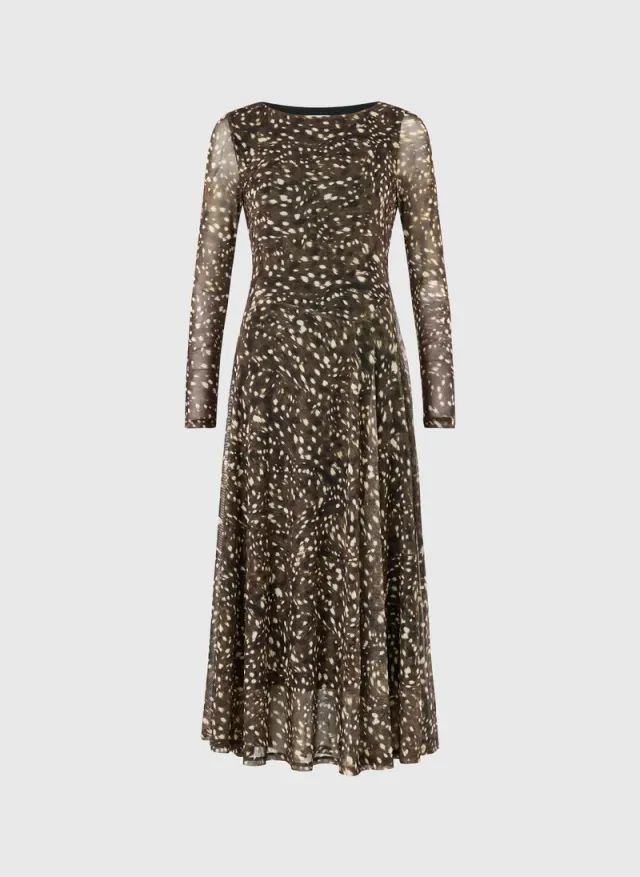 Brown Animal Print Mesh Midi Dress – صورة 5