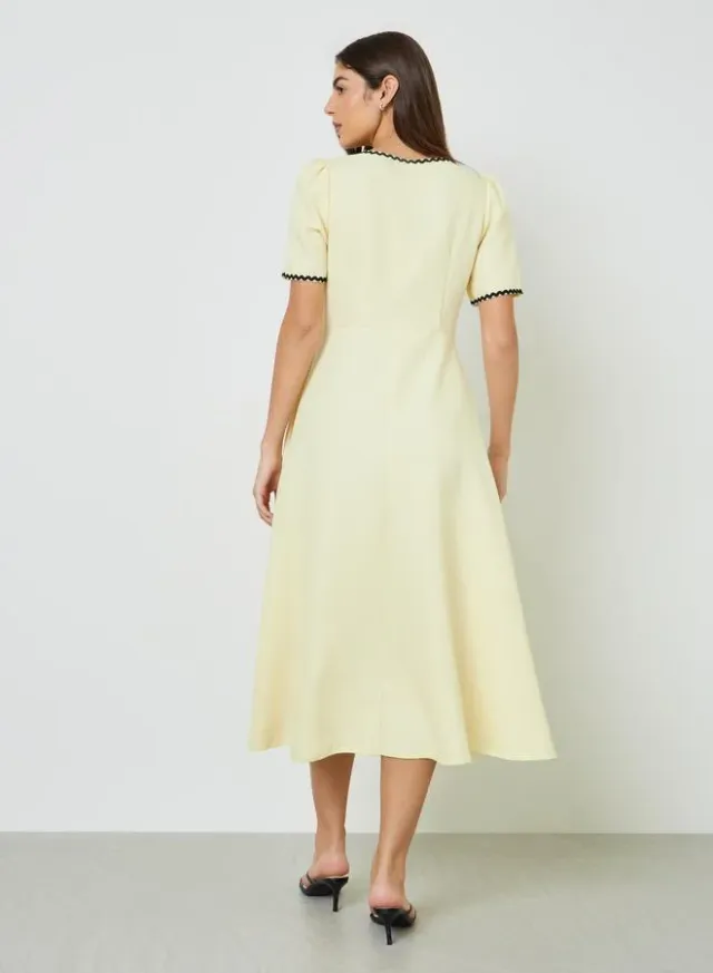 Yellow Ric-Rac Trim A-Line Midi Dress – image 5